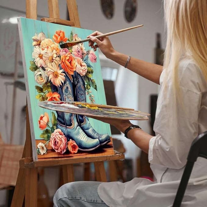Cowboy Boots Paint by Numbers Kit for Adults Without Frame 16x20 IN | Rustic Farmhouse Paint by Numbers for Adults Beginner, DIY Acrylic Painting, Stress Relief Craft Kits, Home Wall Decor Gift