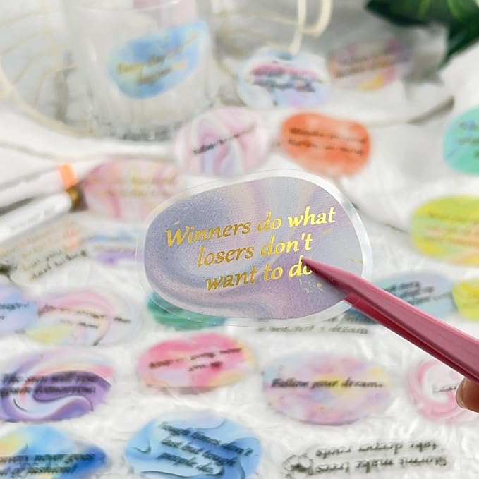 50PCS Gold Motivational Stickers, Clear Positive Quote Stickers