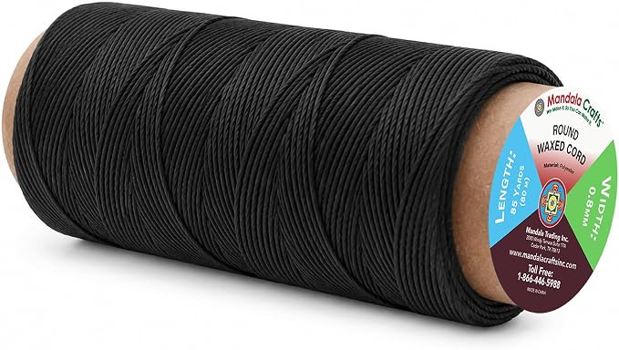 Mandala Crafts 80M 0.8mm Black Round Waxed Thread for Leather Sewing