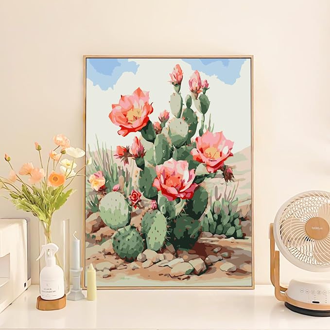 Paint by Numbers Kit for Adults Beginner, Desert Cactus Flowers,16x20 Inch