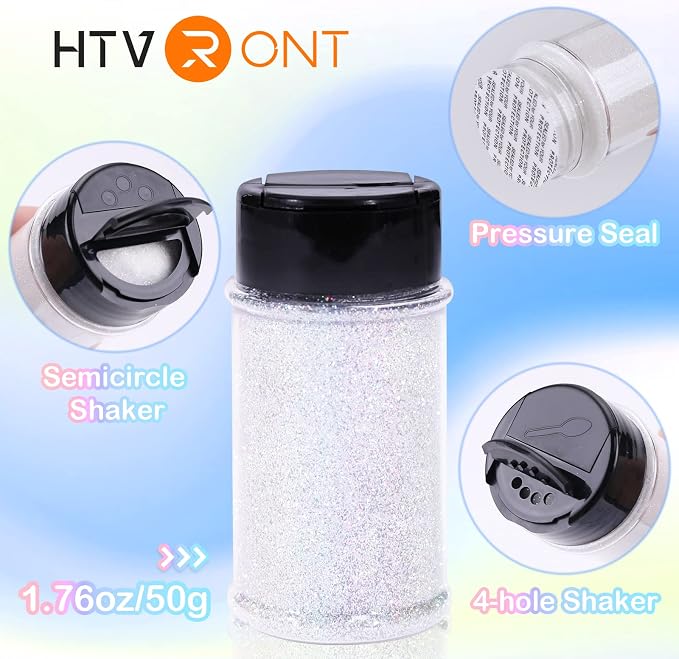 HTVRONT White Glitter for Crafts and Arts- 1.7oz/50g Fine Glitter Powder | Holographic Craft Glitter for Resin, Jewelry, Keychains, Paint, Candle, Slime Add Ins, Cosmetic Glitter for Nail Body