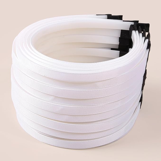 50Pcs White Ribbon Wrapped Blank Hard Plastic Headbands