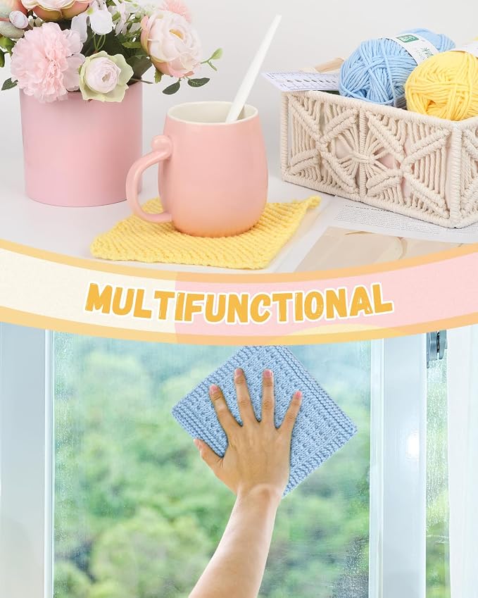 Aeelike Knitting Kit for Beginner Adult, Easy Dishcloth Knit Set, Color B | Knitting Set with Knitting Needles Milk Colorful Cotton Yarn Step-by-Step Instructions, Learn Basic Knitting, Ideal Gift
