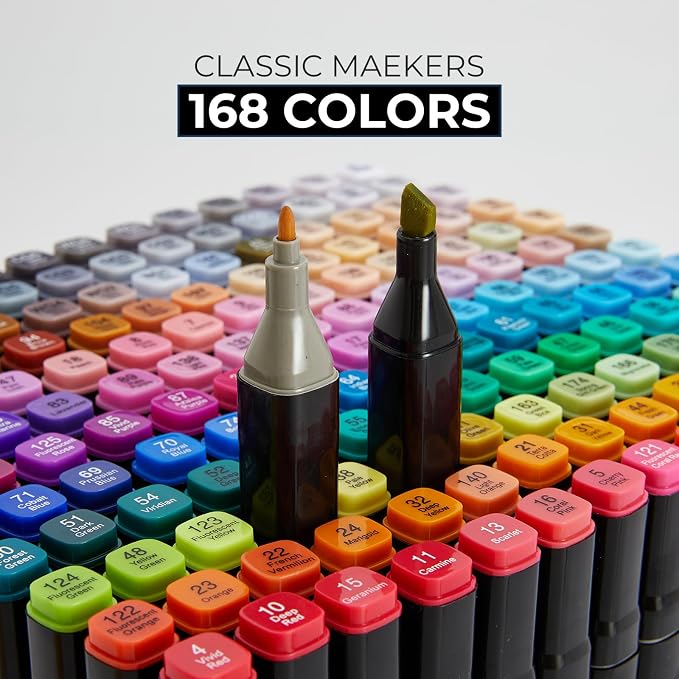 Alcohol Markers Set, Alcohol Based Dual Tip, Broad and Brush Tip for Adult Coloring Books, Drawing, Sketching (168)