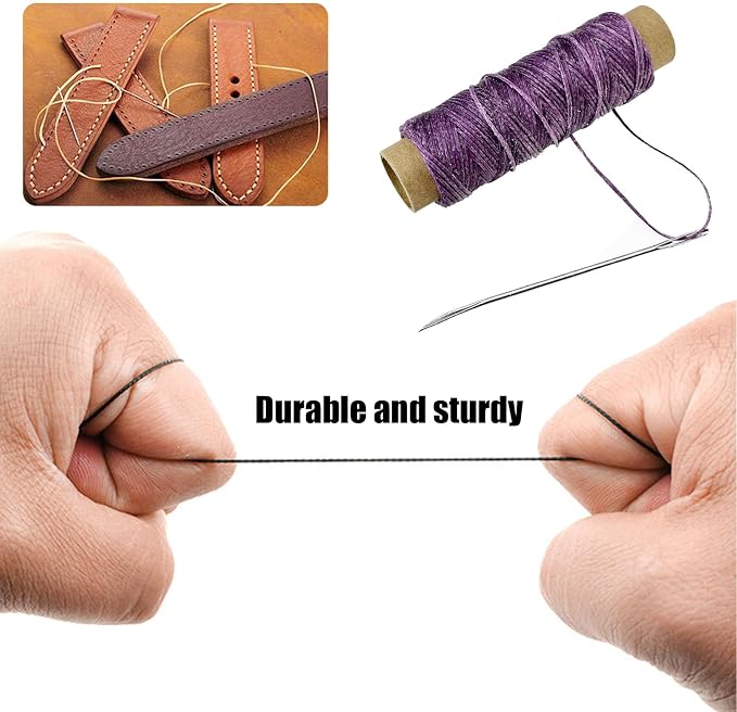 2 PCS Leather Sewing Waxed Thread, Each of 33 Yards 150D Sewing Thread Cord for Leather Craft DIY Supplies, Shoes Repairing, Purple and Light Purple