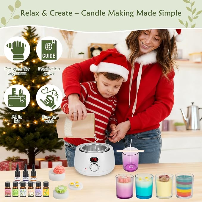 ZEROMX Candle Making Kit for Adult Beginners with Digital Wax Melting Pot | Premium candle craft supplies featuring candle molds & gift boxes. Complete DIY set for home decor and gift giving.