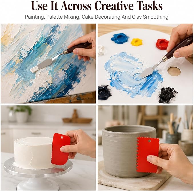 11 Pcs Painting Palette Knife Set, 5 Pcs Professional Stainless Steel Palette Knives with 6 Plastic Scrapers, Art Paint Tools for Oil, Acrylic, Watercolor Painting and Cake Decorating