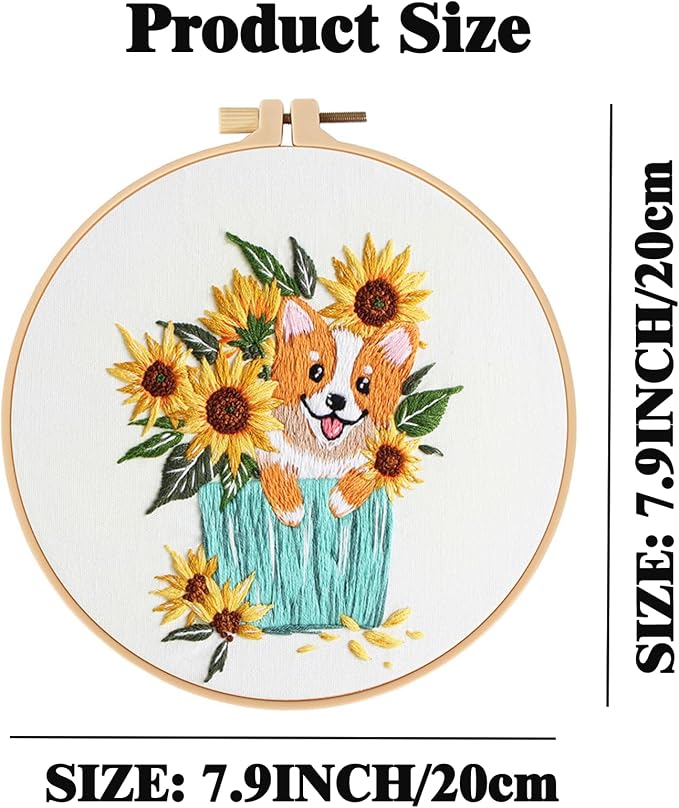 GLTAYLMY Dogs Embroidery Kit for Beginners with Pattern and Instructions,3 Pack Cross Stitch Kits,1 Plastic Embroidery Hoops,Threads and Needles,Needlepoint Kit for Adults