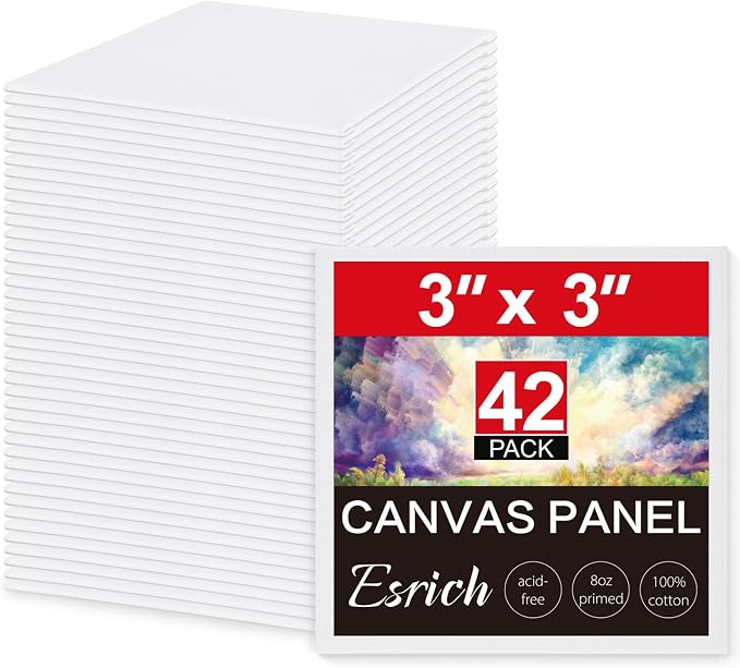 ESRICH 3x3IN Small Canvases for Painting, 42 Pack Mini Canvas Boards Cotton Painting Canvas Primed Acid Free Mini Blank Canvas Panels for Oil Paint,Watercolor,Acrylic Paint,Gouache&Tempera.