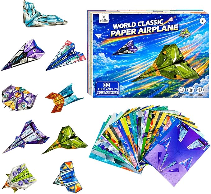 Xuoent Paper Airplane Kit, Origami Kit for Kids, World Classic Paper Planes