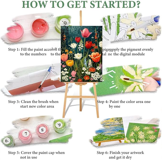 ICYANART Paint by Numbers for Adults Framed, Flowers Number Painting 8x12In