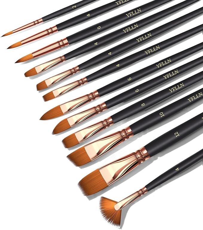 Artist Paint Brush Set，Assorted Shapes & Sizes for Acrylic, Watercolor, Oil, and Gouache, Perfect Artist Brushes for Kids, Adults Fabulous for Canvas & Fabric - for Beginners and Professionals (12)