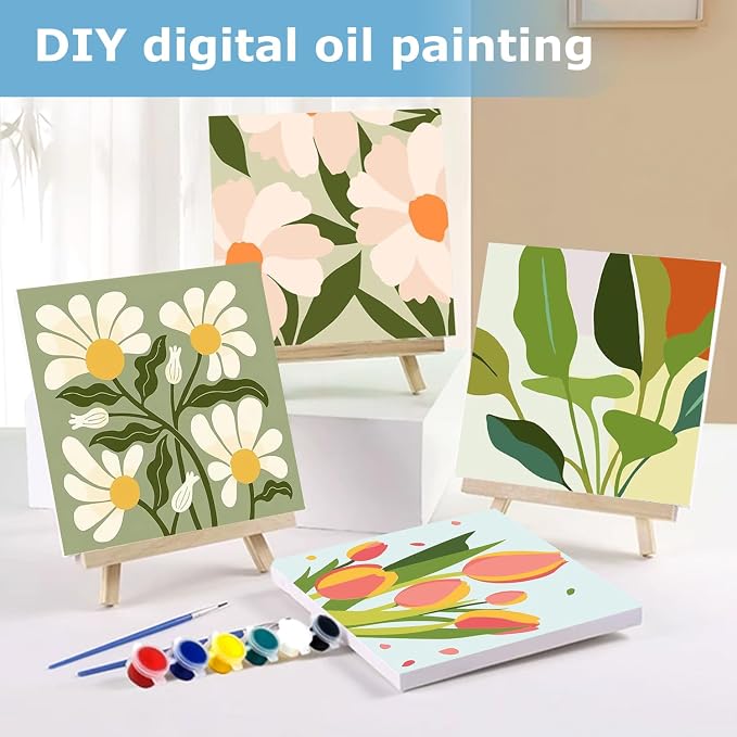 Flowers Paint by Numbers Kit for Adults, Adult Paint by Numbers Kits 8x8 in