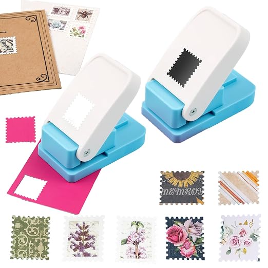 BAOFALI 2Pcs/Set 1X0.8inch Rectangular Postage Stamp Punch, Scalloped Rectangle Lever Action Craft Punch for Paper Crafting Scrapbooking DIY Card Making Arts Crafts Supplies(Black + Silver)