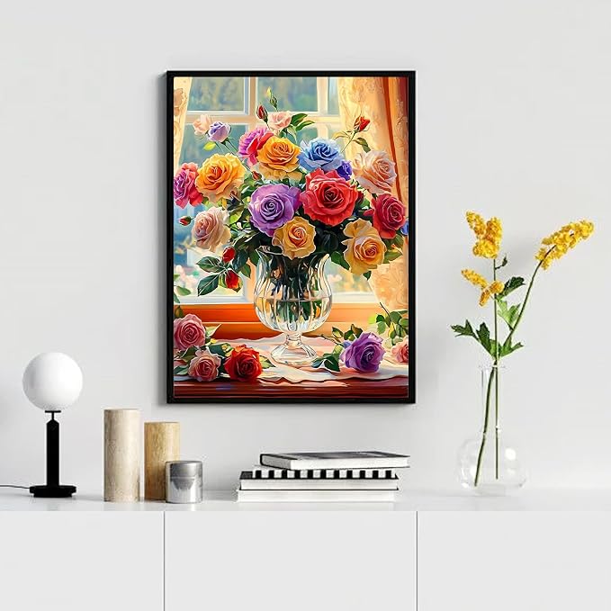 Ycydilirab Flower Diamond Art Kits for Adults-Diamond Paintings for Adults,Flowers DIY Gem Art for Adult Perfect for Relaxation and Home Wall Decor 12x16inch