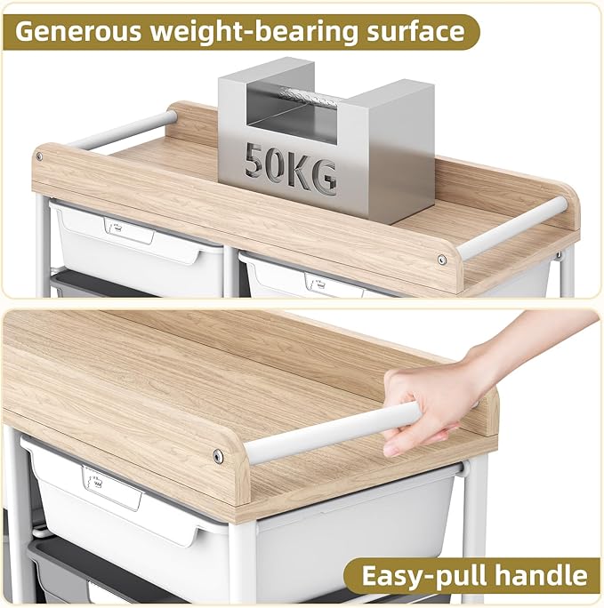 10 Drawer Rolling Storage Cart with Wood Top for Classroom Crafts Grey | Easy Setup, Large Capacity, Sturdy Build, Lockable Mobility, For office, classroom and home supplies