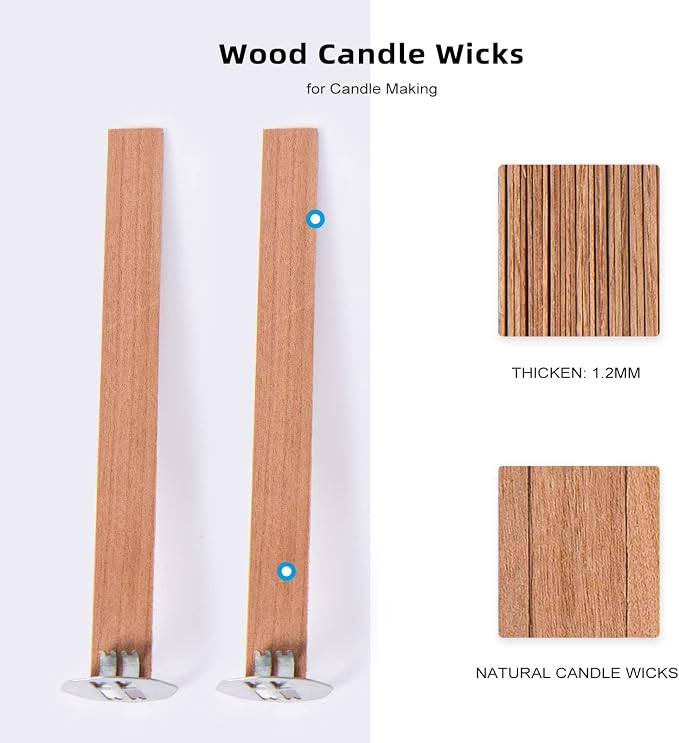 Thicken Smokeless Cherry Wood Wicks for Candles, 50 Set Candle Wick