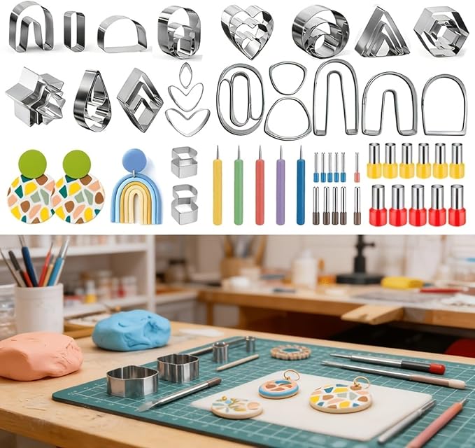 126pcs Polymer Clay Earring Cutters Set with Earring Posts, Earring Hooks.