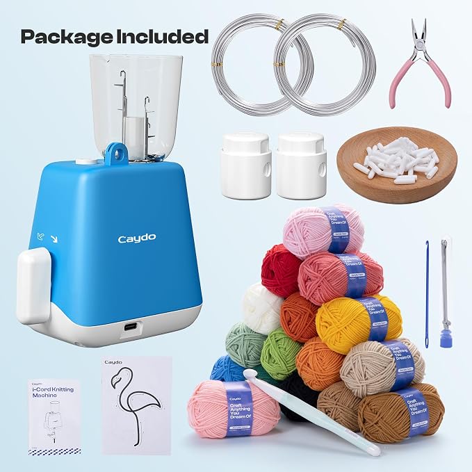 Caydo 92pcs Electric iCord Knitting Machine Starter Kit for Beginners, Blue
