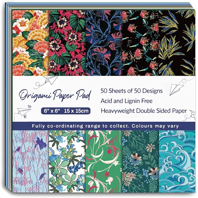 Origami Paper 50 Sheets,6-Inch Square Double Sided Colored Craft Paper | 70GSM Colorful Paper,50 Vivid Pattern Origami Kit,DIY Hand Crafts,Arts Creativity,Easy to Fold,No-Fading.Flowers
