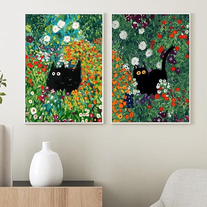 TONGZONGFU 2 Pack Black Cat Paint by Numbers Kit for Adults 12x16 in | Paint by Numbers DIY Acrylic Oil Painting by Number for Adult on Canvas in Wall Art (Without Frame)