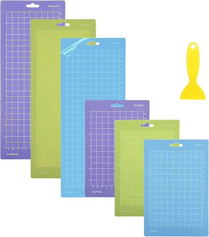 THANMAO 4.5" x 12" + 4.5" x 6.5"Cutting Mat，Blue Light Grip/Green Standard Grip/Purple Strong Grip, Adhesive Cutting Mats，Accessories for Cricut Joy（6 Pack）