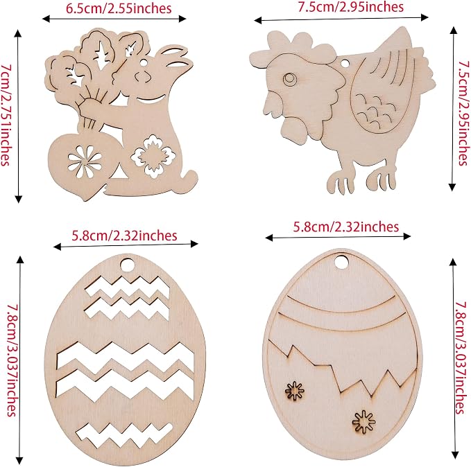 60PCS Unfinished Wood Animal Cutouts with Sling Hole