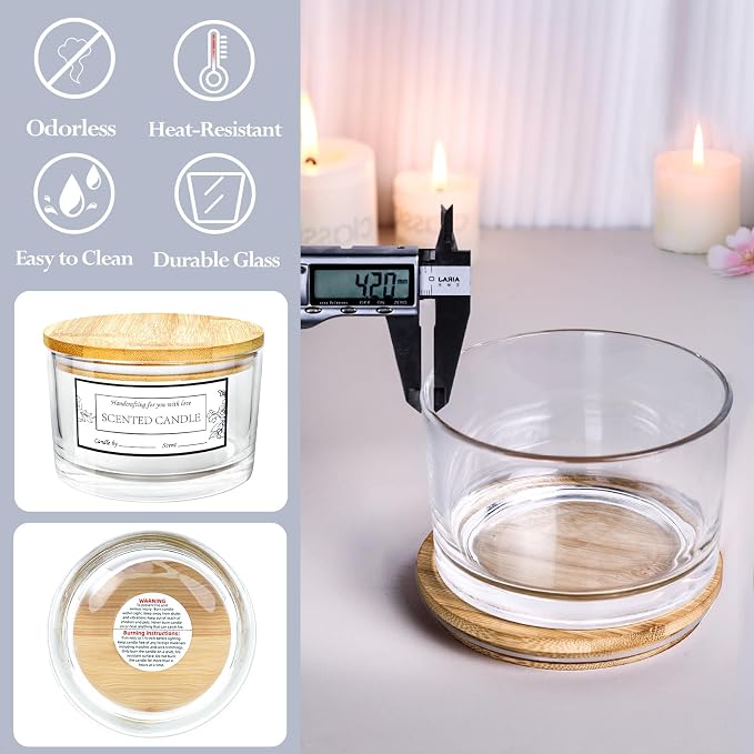 CONNOO 6 Pack 24oz Clear Glass Candle Jars with Airtight Bamboo Lids