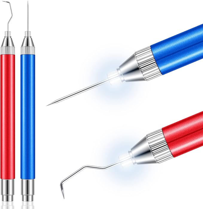 Therwen 2 Pcs LED Vinyl Weeding Pen Tools with Hook Tips, Red, Blue | Built-in LED Light, Tiny Vinyl Detail Removal, for Heat Transfer, Compatible with Silhouette Machines