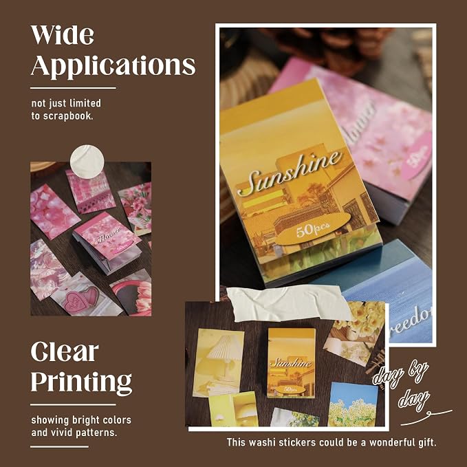 Bomichi Washi Stickers, 6 Sets 300 Pcs Aesthetic Sticker Book for DIY Journaling, Journaling Supplies for Bullet Journal Art Diary Card Craft Gifts Planner Notebook