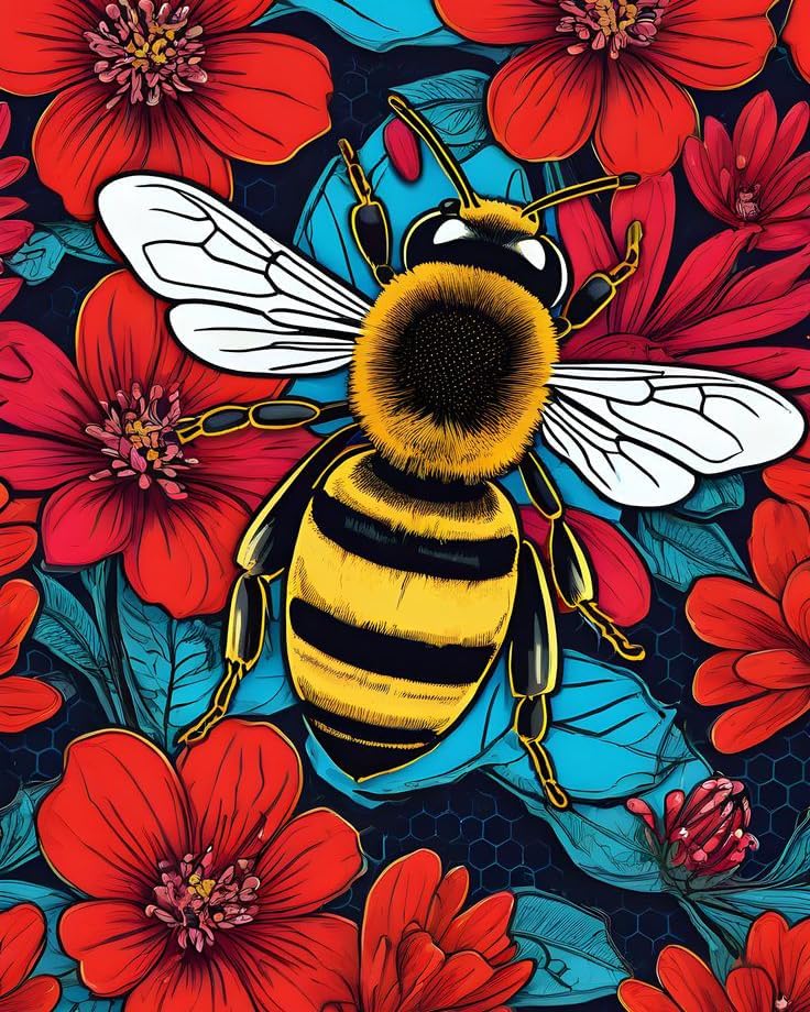 GEEHEIY Paint by Numbers Kit for Adults, Bee Number Painting, 16 x 20 Inch | DIY Adult Paint by Number Kit on Canvas for Beginners, without Frame, Botanical Wall Decor, Stress Relief Craft Gift