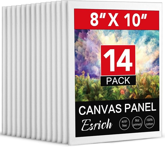 ESRICH 14 Pack 8x10 Primed Canvas Boards for Painting, Ideal for Starter | Cotton Acid-free Surface, Gesso Primed for Acrylic, Oil, Watercolor. Art Painting Supplies for Class, Paint Parties and Home