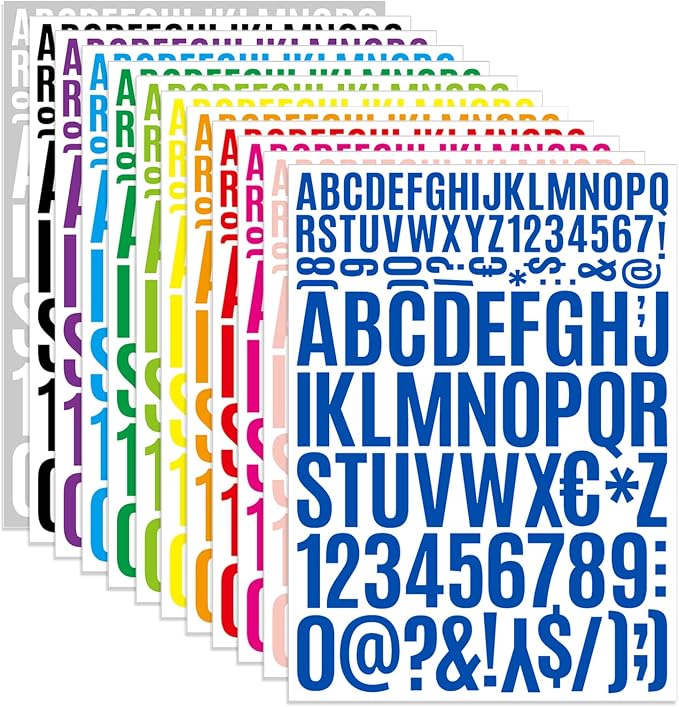 1224 Letter Stickers 12 Sheets Alphabet Stickers 0.8-1.6 InchVinyl Self-Adhesive Number Alphabet Vinyl Stickers, Mailbox Numbers Labels DIY Crafts Art Making, Decals for Sign,Notebook,Classroom Decor