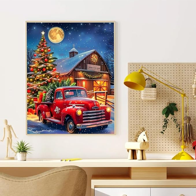 CRZMODE Christmas Paint by Numbers Kit for Adults, Red Truck Paint by Numbers for Adults, Acrylic Painting Crafts for Home Decor Gift (16x20inch)
