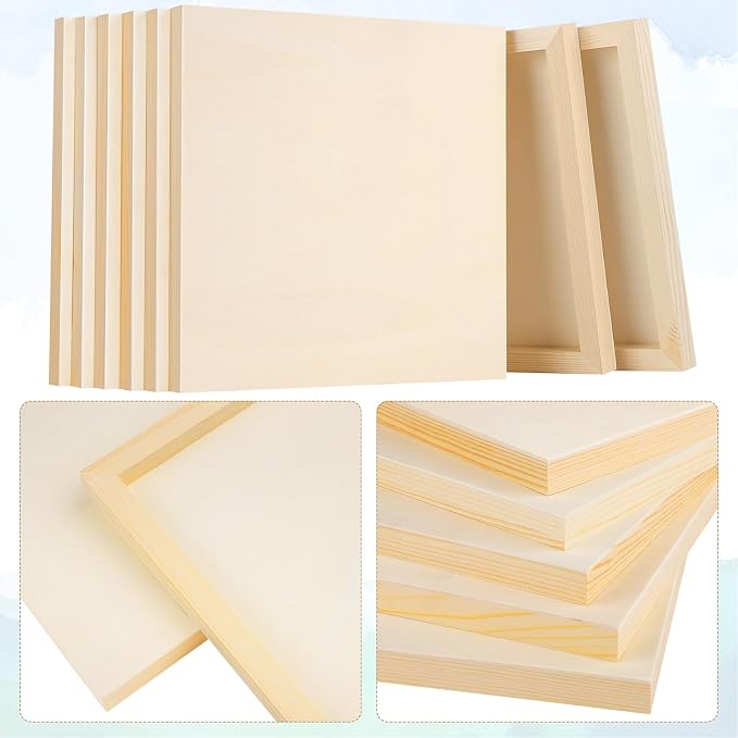 Aodaer 8 Pack Wood Panels 10 x 10 Inch Wooden Panels Canvas Unfinished Craft Wood Boards Panels for Art Crafts Acrylic and Oil Painting Pouring DIY Projects