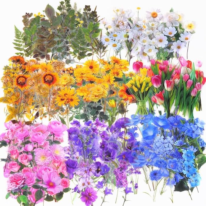 Transparent Pressed Flower Stickers 320 PCS-Dried Resin Leaves- Floral Decorative Scrapbook for Supplies Art Craft Journal Planner Bottles Phone Cases Laptops Decors