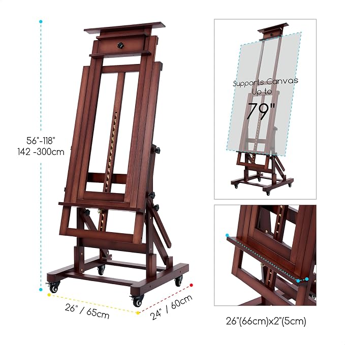 MEEDEN Large Art Painting Easel: Holds Canvas Up to 79" for Studio Drawing | Solid Beechwood H-Frame Easel Stand for Artist Adult, Professional Heavy-Duty Floor Easel for Art Shows Gallery, Deep Walnut