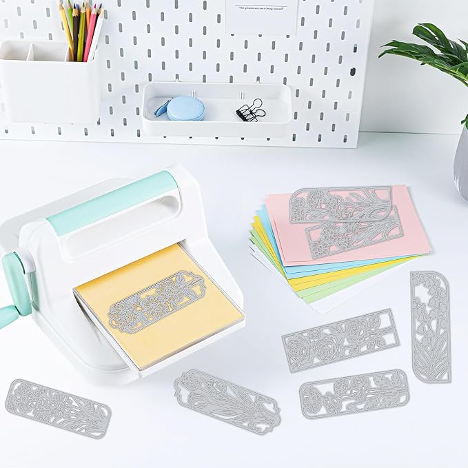 8PCS Background Flower Frame Metal Cutting Dies Floral Die Cuts for Card Making Rectangle Frame Metal Die Cuts Embossing Stencil Template for DIY Crafting Scrapbooking Bookmark Album Decor