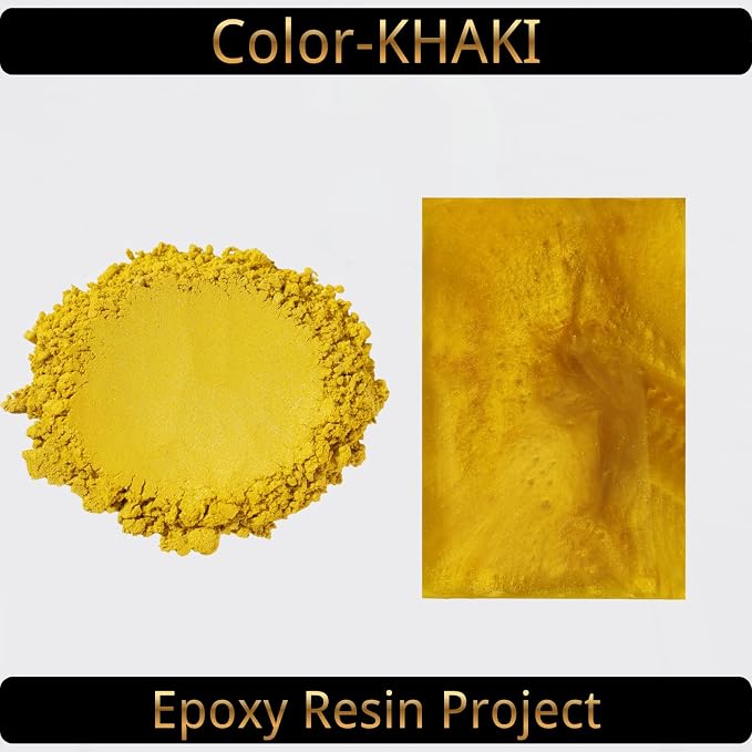 Mica Powder, Khaki, 240g with Scoop, Complies with ASTM D-4236 | For Epoxy Resin, Soap, Bath Bomb, Candle| Safety Material| Odorless| Brilliant Colors