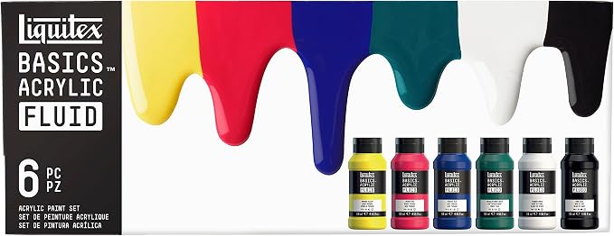 Liquitex BASICS Acrylic Fluid Paint, 12 x 118ml (4-oz.) Bottle Set | Super Versatile, Fine Art Pigments; Fluid Consistency, Vibrant satin colors, Permanent, Lightfast, Water-Resistant Finish