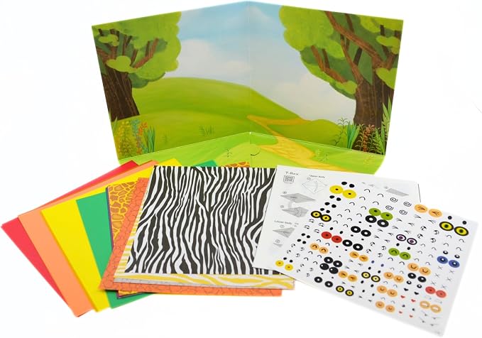 House of Marbles Wildlife Origami Kit for Kids - Beginner Paper Folding Craft Set with 30 Sheets, 9 Animal Models, Stickers & Display Scene