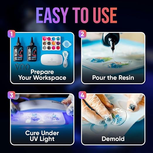 CRAFT RESIN UV Resin Kit with Light - 36W 22 LED Big Lamp and 200g Hard Type Low Viscosity UV Epoxy Resin, Crystal Clear & Non-Yellowing - Starter Kit for Jewelry Making, DIY Crafts