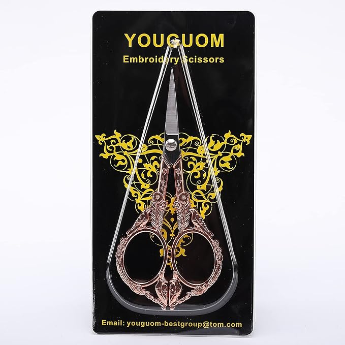 YOUGUOM Sewing Embroidery Scissors, Small Craft Shears with Cover | Vintage, Sharp Pointed Tip, for Needlework, Cross Stitch,Crochet, Handicraft DIY Tool, 4.6in, Rose Gold, Little Bird