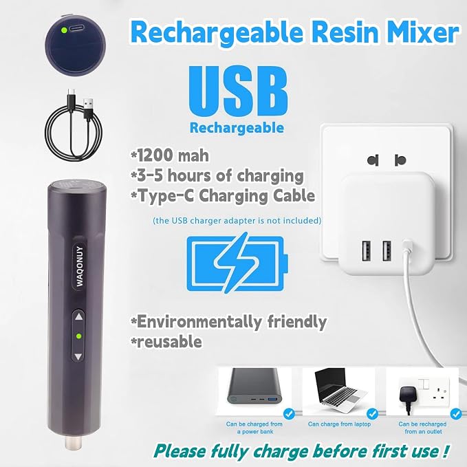 Rechargeable Epoxy Resin Mixer,USB Handheld Electric Resin Mixer for Mixing Epoxy Without Bubbles, Resin Stirrer for Tumblers Epoxy, Resin Molds, Glazes and Paint (Grey) (White)