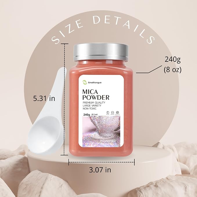 Mica Powder, Indianred, 240g with Scoop, Complies with ASTM D-4236 | For Epoxy Resin, Soap, Bath Bomb, Candle| Safety Material| Odorless| Brilliant Colors