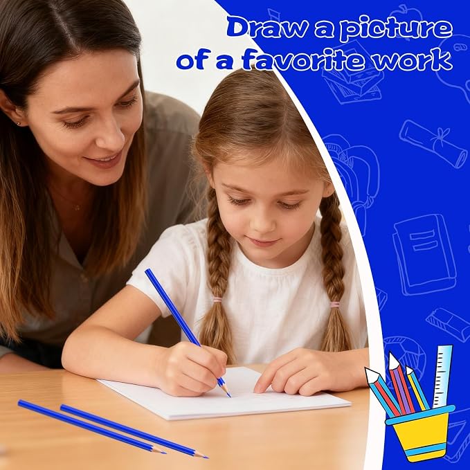 24 Pack Blue Colored Pencils for Kids, Pre-sharpened Art Pencils Back to School Supplies Set, Drawing Sketching Pencils for Students, Teachers, Classroom
