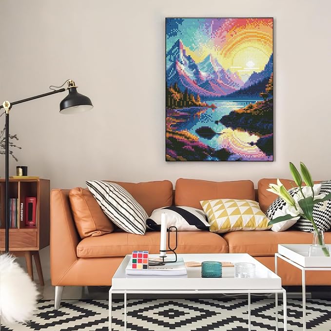 Diamond Art Kits for Adults, Rainbow DIY 5D Diamond Painting for Beginners | 12x16 Inch, Full Drill Round Dots, Mountains Lake Gem Art Craft Kits, Home Wall Decor, Stress Relief Relaxing Hobby Gift