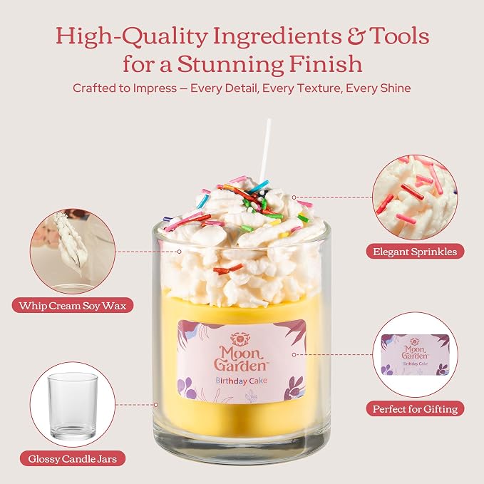 Moon Garden Candle Making Kit, Dessert Theme DIY Candle Kit for Adults, Fragrence Oils, Soy Wax Whip Cream and Toppings, The Complete Craft Set - Gift for All Loved Ones