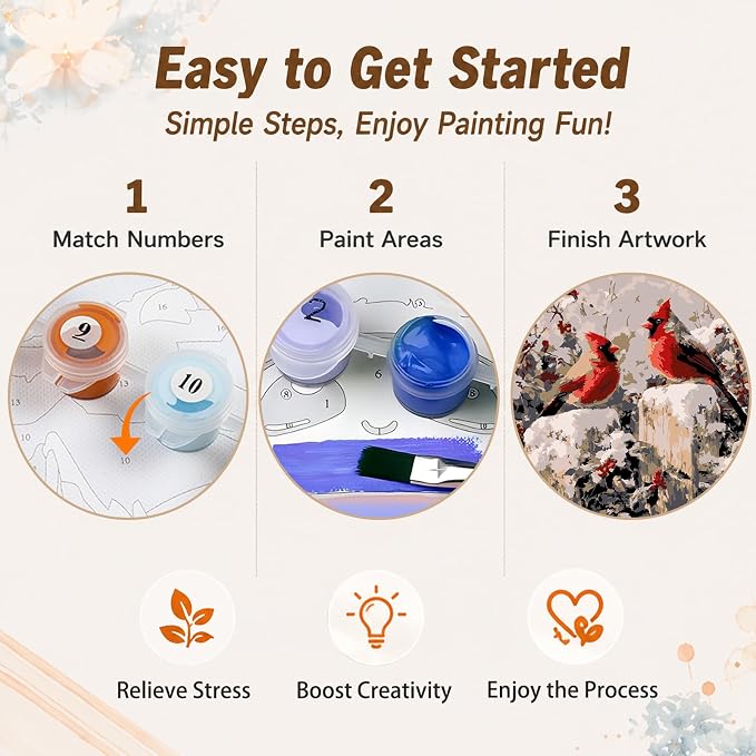 AUKELHJ Framed Paint by Numbers Kit for Adults, Cardinal, 10x10 inch