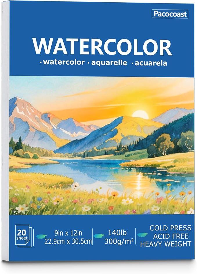 Pacocoast Watercolor Paper Pad, 9"x12" Water Color Paper, 140lb/300gsm Blue